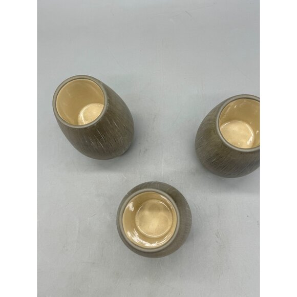Set Of 3 Brown Ceramic Textured candle holder Glossy Interior Finish Home READ - Picture 4 of 7